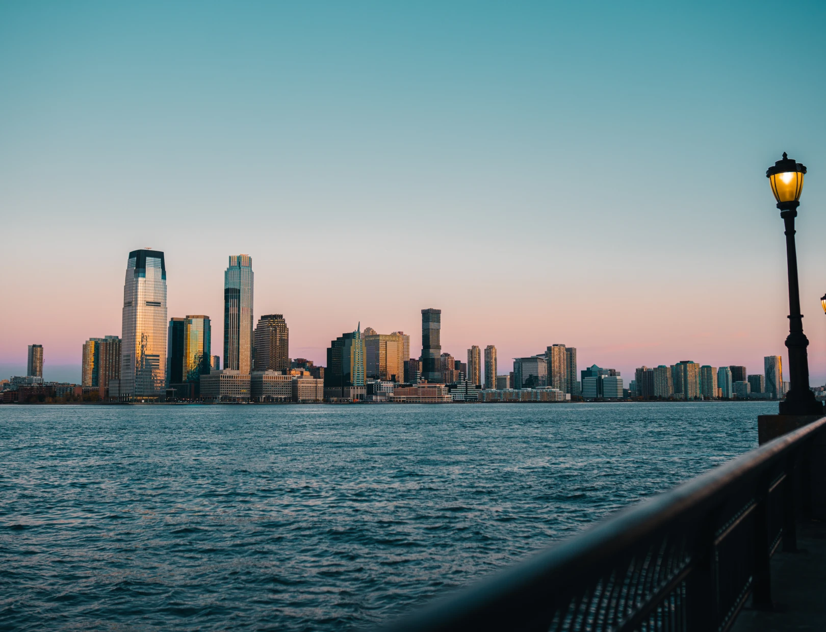 City skyline at dusk